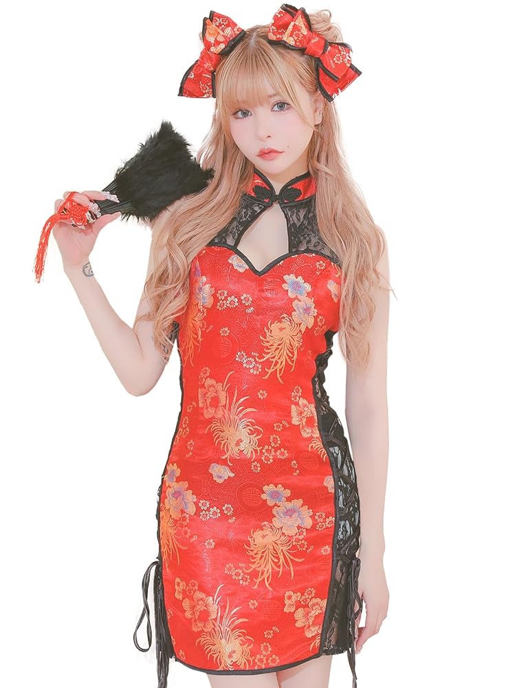 【新品未使用】チャイナドレス　レース　赤 楽天市場】レッド ピンク 2カラー選択可 刺繍長袖漢服ドレス